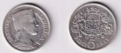 5 Lati Silbermünze Lettland 1932 ss+ (141499)