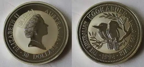1 Kilo 999 Silber Kookaburra Münze 1994 Elisabeth II Australia 30 Dollar(109898)