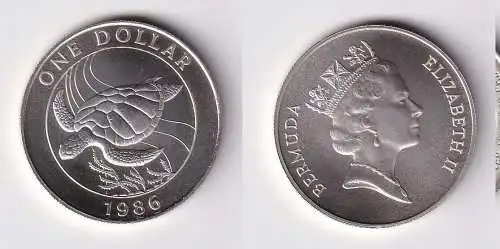 1 Dollar Silber Münze Bermuda 1986 WWF - Meeresschildkröte (150580)