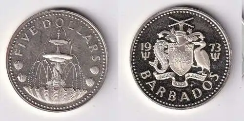 5 Dollar Silber Münze Barbados 1973 Muschelbrunnen (153300)