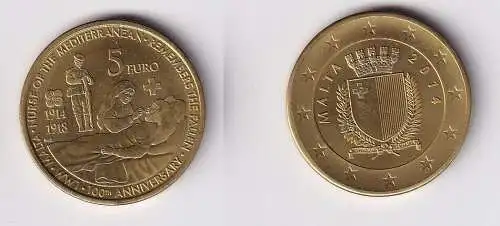5 Euro Münze Malta 100. Jahrestag des Ersten Weltkrieges 2014 (153380)