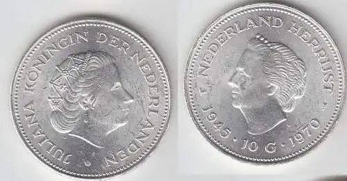 10 Gulden Silber Münze Niederlande 1945-1970 (104673)