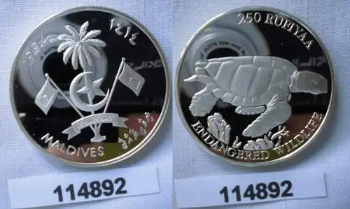 250 Rufiyaa Silber Münze Malediven 1994 Unechte Karettschildkröte (114892)