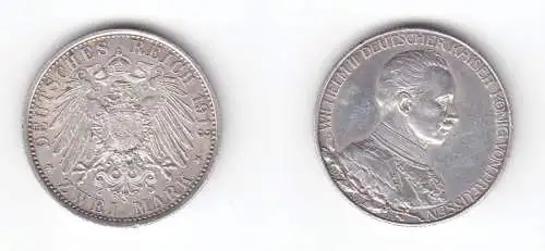 2 Mark Silbermünze Preussen Kaiser in Uniform 1913 Jäger 111  (115372)