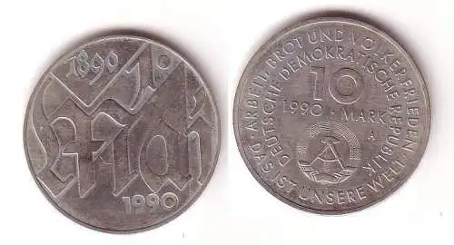 DDR Gedenk Münze 10 Mark 100.Jahre 1.Mai Feiertag 1990 (112706)