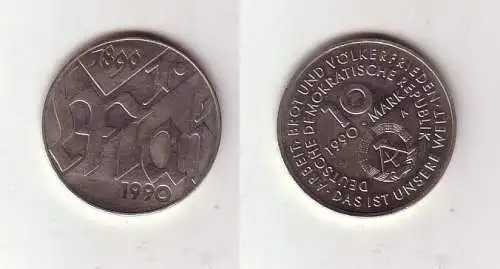 DDR Gedenk Münze 10 Mark 100.Jahre 1.Mai Feiertag 1990 (111030)