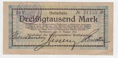 30000 Mark Banknoten Sparkasse Rotthausen 22.August 1923 (115694)