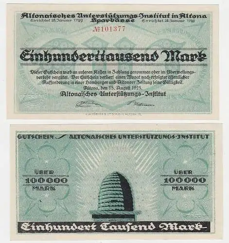 100000 Mark Banknote Altona Unterstützungs Institut 15.8.1923 (115836)