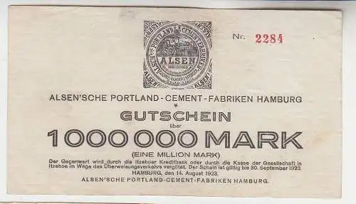 1 Million Mark Banknote 1923 Hamburg Alsen'sche Portland Cement Fabrik (115787)