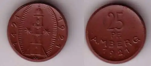 25 Pfennig Porzellan Münze Amberg 1921 (115834)