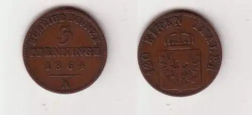 3 Pfennig Kupfer Münze Preussen 1864 A (115957)