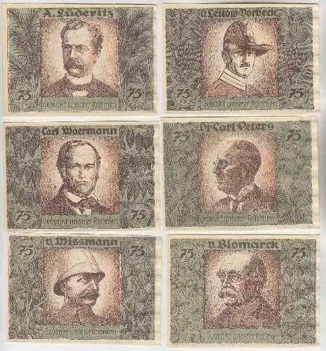 6 Banknoten Dt-Hanseatischer Kolonialgedenktag Kolonialpioniere 1921 (110249)