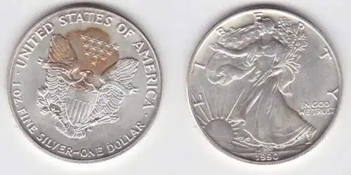 1 Dollar Silber Münze Silver Eagle USA 1990 1 Unze Feinsilber  (141210)