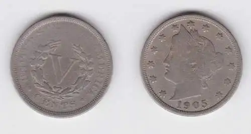 5 Cents Kupfer Nickel Münze USA 1905 (141666)