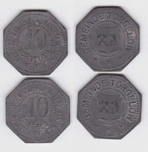 2  x 10 Pfennig Zink Notgeld Münzen Stadt Torgelow ohne Jahr (140890)