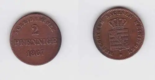 2 Pfennig Kupfer Münze Sachsen-Meiningen 1867 (130224)