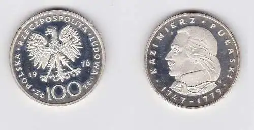 100 Zloty Silber Münze Polen Kazimierz Pulaski 1976 PP (131593)
