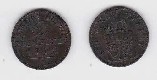 2 Pfennige Kupfer Münze Preussen 1862 B (130522)
