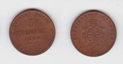 5 Pfennige Kupfer Münze Sachsen 1864 B (130446)