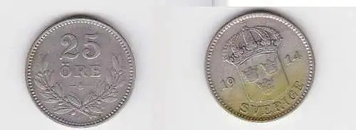 25 Öre Silber Münze Schweden 1914 (130725)