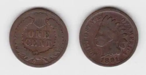 1 Cent Kupfer Münze USA 1891 (142781)