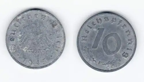 10 Reichspfennig Zink Münze 3.Reich 1945 F Jäger 375 (120923)
