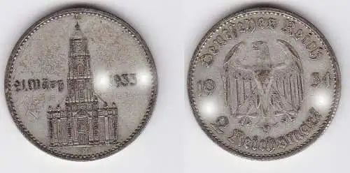 2 Mark Silber Münze 3. Reich Garnisonkirche mit Datum 1934 A Jäger 355 (120784)