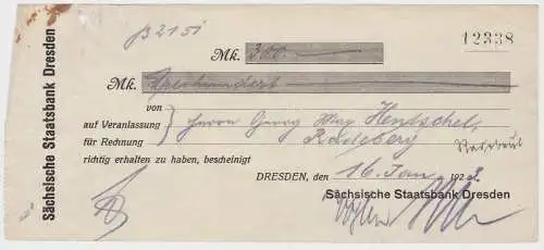 300 Mark Scheck Nr. 12338 Sächsische Staatsbank Dresden 1923 (132450)