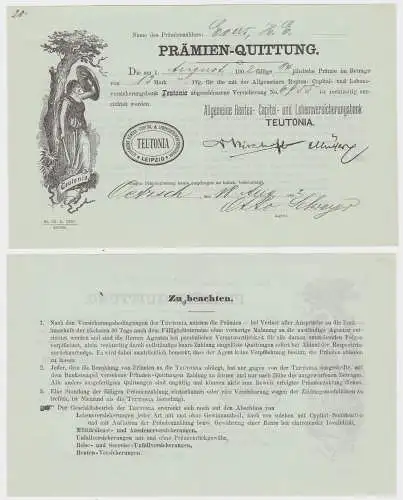 Prämien-Quittung Renten- & Lebensversicherungsbank Teutonia Leipzig 1902 /132839