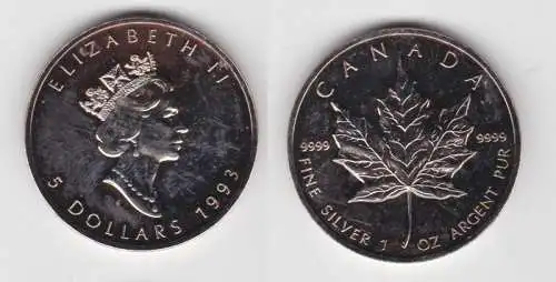 5 Dollar Silber Münze Canada Kanada Maple Leaf 1993 1 Unze Feinsilber (136539)