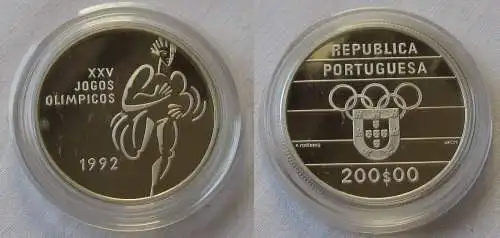 200 Escudos Silber Münze Portugal 1992 Olympiade Barcelona Läufer (107032)
