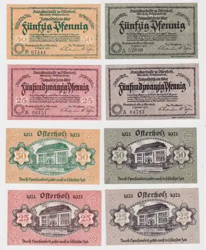 2 x 25 & 2 x 50 Pfennig Banknoten Notgeld Amtssparkasse Osterholz 1921 (132770)