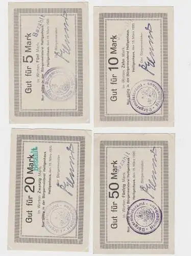 5, 10, 20 & 50 Mark Banknoten Notgeld Stadt Heiligenhaus 1920 (133079)