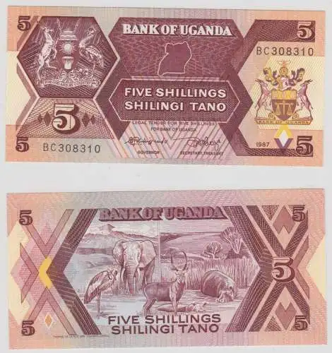 5 Shillings Banknote Uganda 1987 bankfrisch UNC (134599)