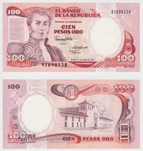 100 Peso Banknote Kolumbien Colombia 1987 bankfrisch UNC (151639)