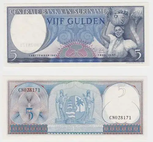 5 Gulden Banknote Suriname 1963 bankfrisch UNC Pick 127 (151644)