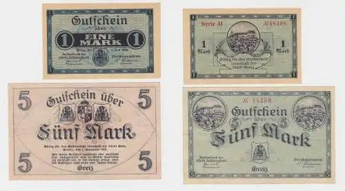1 & 5 Mark Banknoten Großnotgeld Stadt Greiz 1918 (133207)