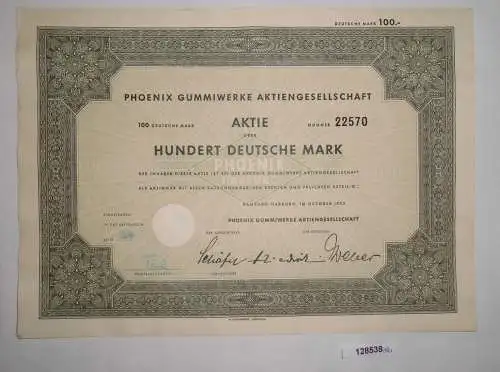 100 Mark Aktie Phoenix Gummiwerke AG Hamburg-Harburg Oktober 1952 (128538)