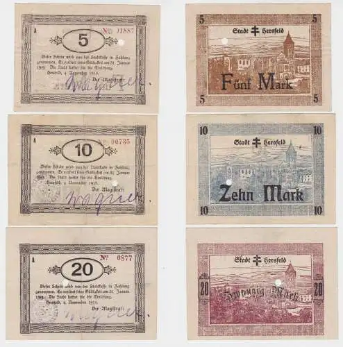 5,10 und 20 Mark Banknoten Notgeld Stadt Hersfeld 4.11.1918 (136286)