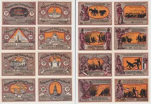 8 x 50 Pfennig Banknoten Notgeld Gemeinde Süderbrarup 1920 (135830)