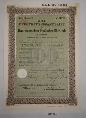 100 Goldmark Pfandbrief Hannoversche Bodenkredit-Bank Hildesheim 1928 (128708)