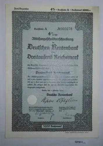 3000 Reichsmark Deutsche Rentenbank Berlin 1.Februar 1935 (127511)