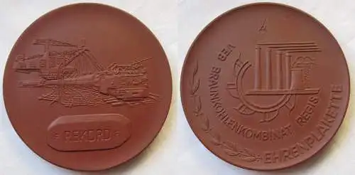 Porzellan Medaille Ehrenplakette VEB Braunkohlenkombinat Regis Rekord (111427)