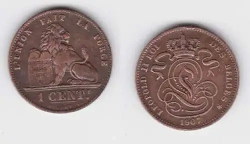 1 Centimes Kupfer Münze Belgien 1907 (138908)
