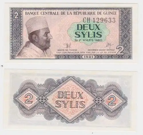 2 Syls Banknote Guinea République de Guinée 1981 bankfrisch UNC (130380)