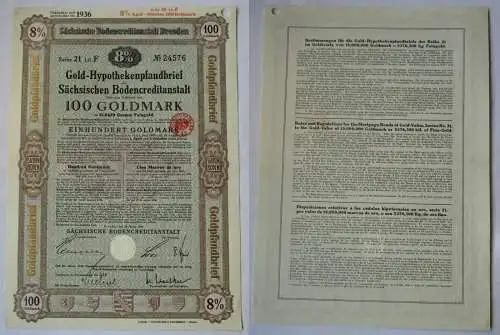 100 Goldmark Pfandbrief Sächsische Bodencreditanstalt Dresden 28.1.1930 (126460)