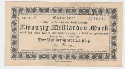20 Milliarden Mark Banknote Stadt Leipzig 1.Oktober 1923 (130679)