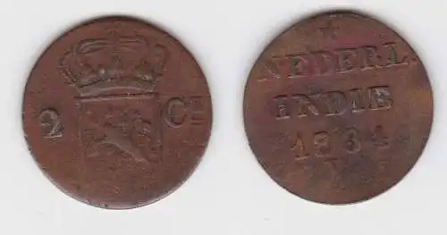 2 Cents Kupfer Münze Niederländisch Indien 1834 V (120232)