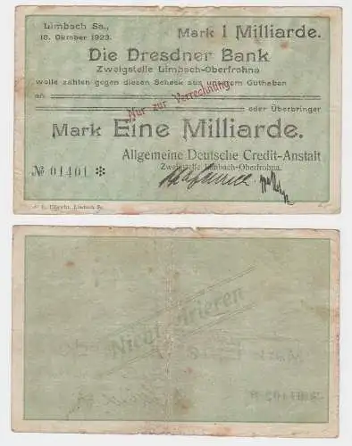 1 Milliarde Mark Banknote Dresdner Bank Limbach 18.10.1923 (130305)