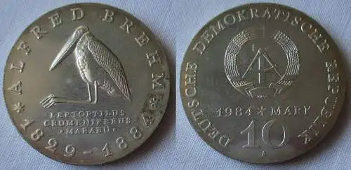 DDR Gedenk Münze 10 Mark Alfred Brehm 1984 Stempelglanz Silber (146249)